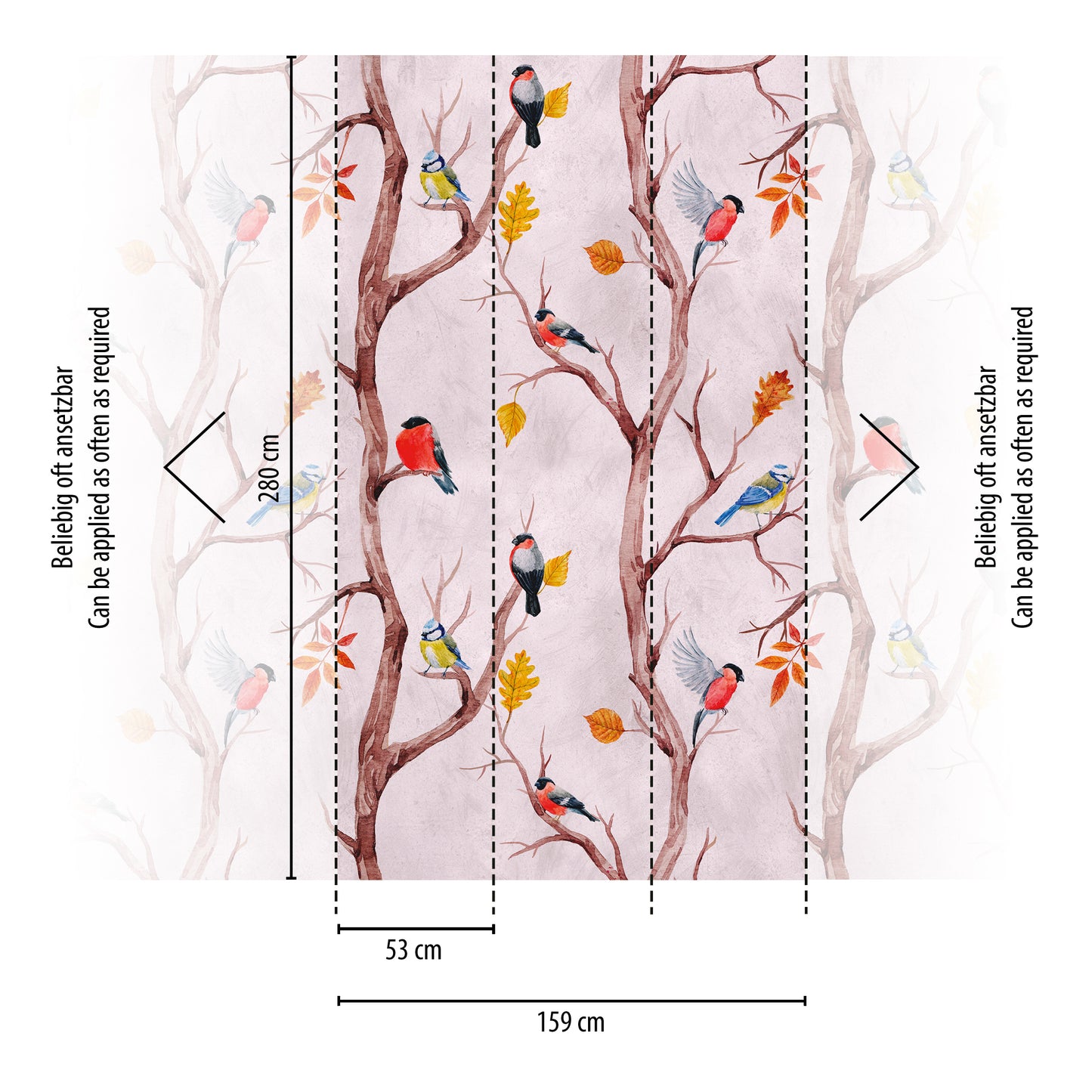 Fototapete Vögel auf Ästen – 1,59 m x 2,80 m