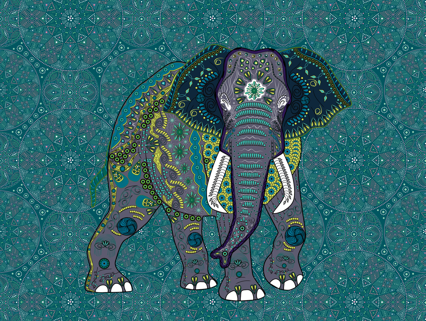 Fototapete Elefant Mandala Türkis - 3,71 m x 2,80 m