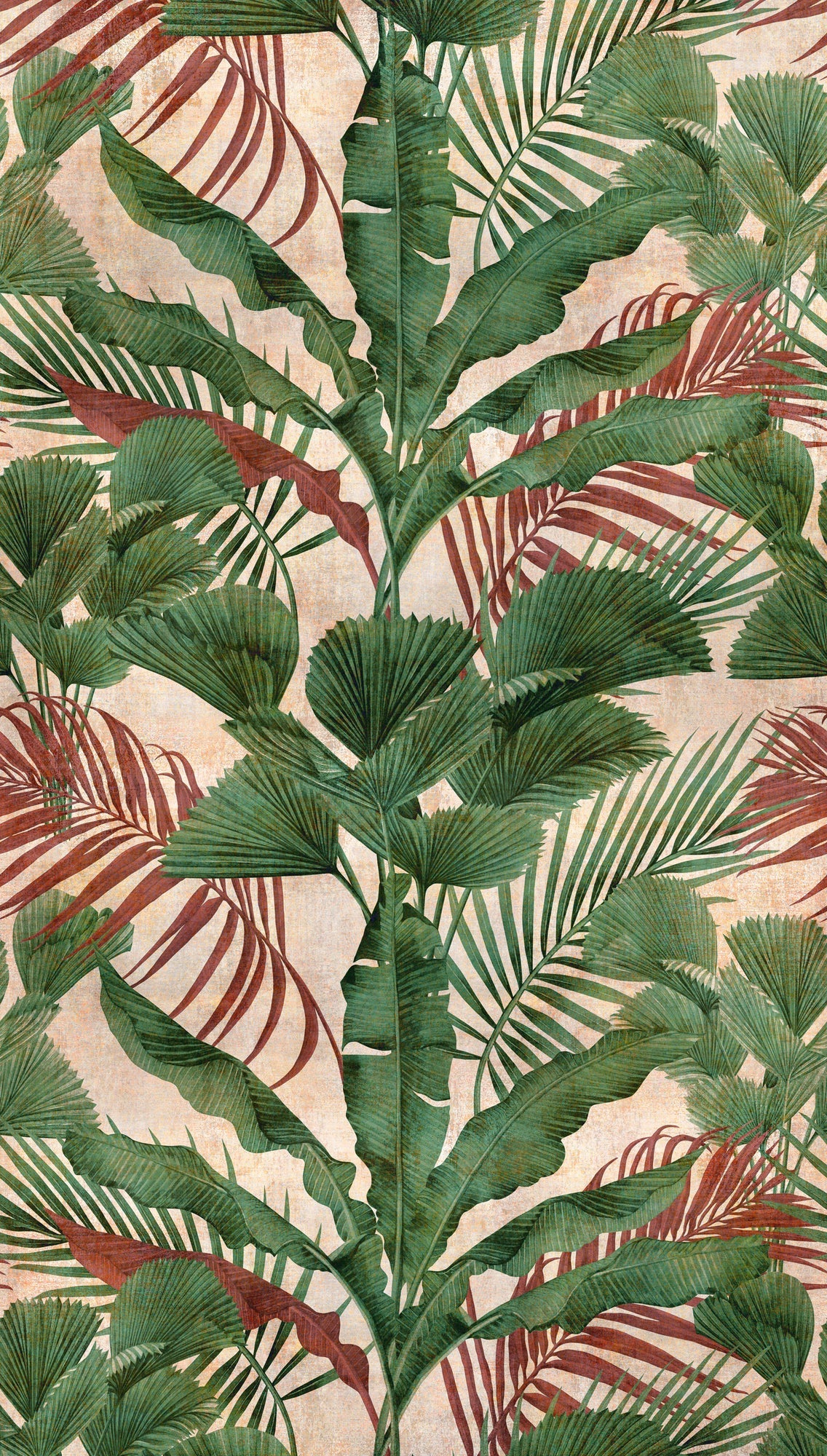 Fototapete Tropische Blätter Beige Grün - 1,59 m x 2,80 m