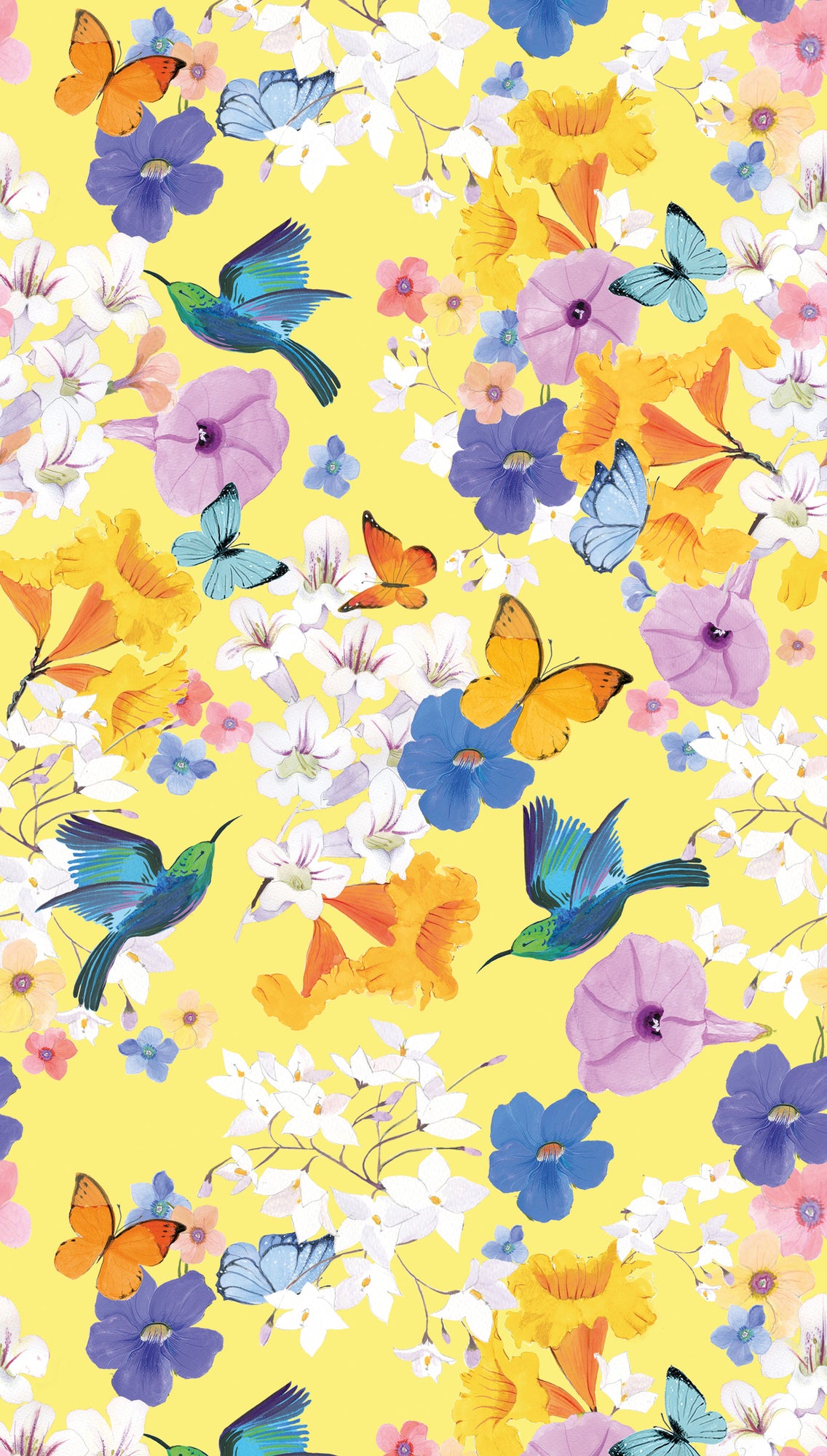 Fototapete Blumen Vögel Gelb - 1,59 m x 2,80 m