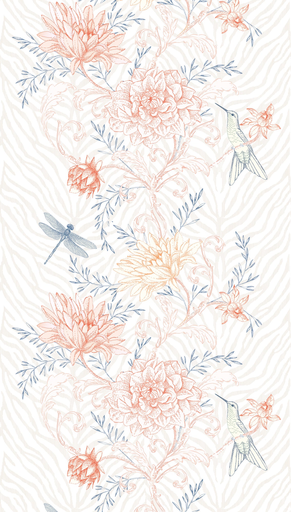 Fototapete Blumen Kolibri Beige - 1,59 m x 2,80 m
