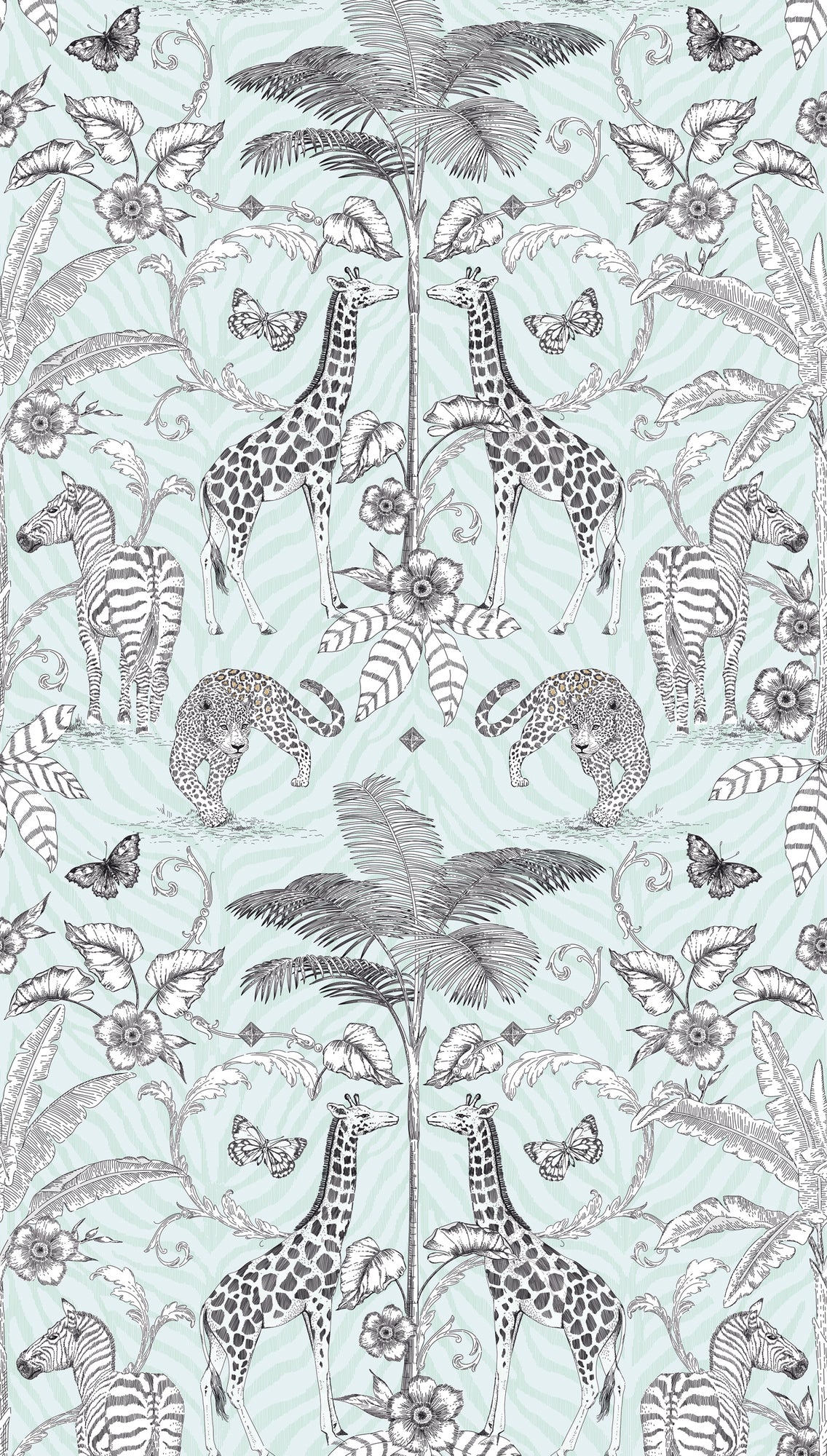 Fototapete Safari Tiere Mint Grau - 1,59 m x 2,80 m