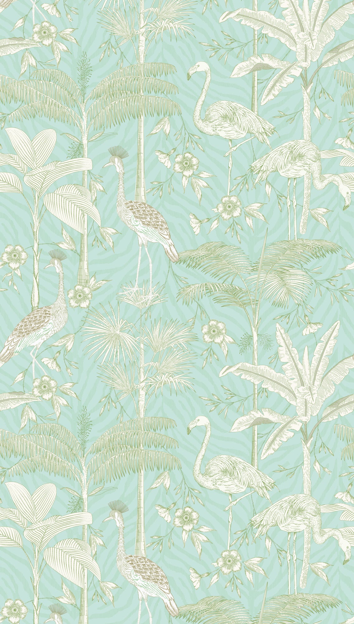 Fototapete Flamingo Dschungel Mint Beige - 1,59 m x 2,80 m