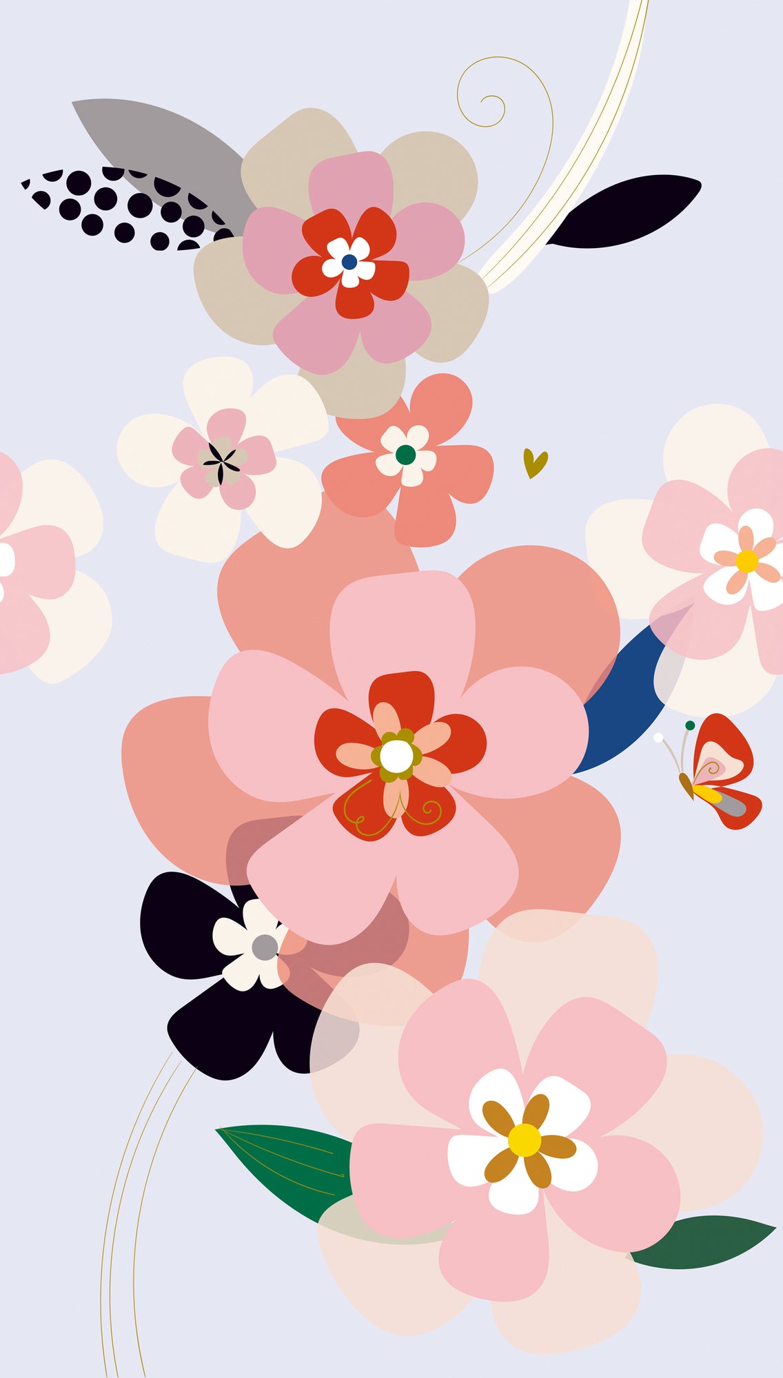 Fototapete Blumen Rosa Grau - 1,59 m x 2,80 m