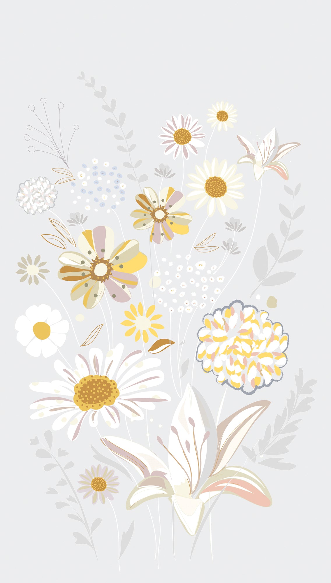Fototapete Blumen Grau Gelb - 1,59 m x 2,80 m