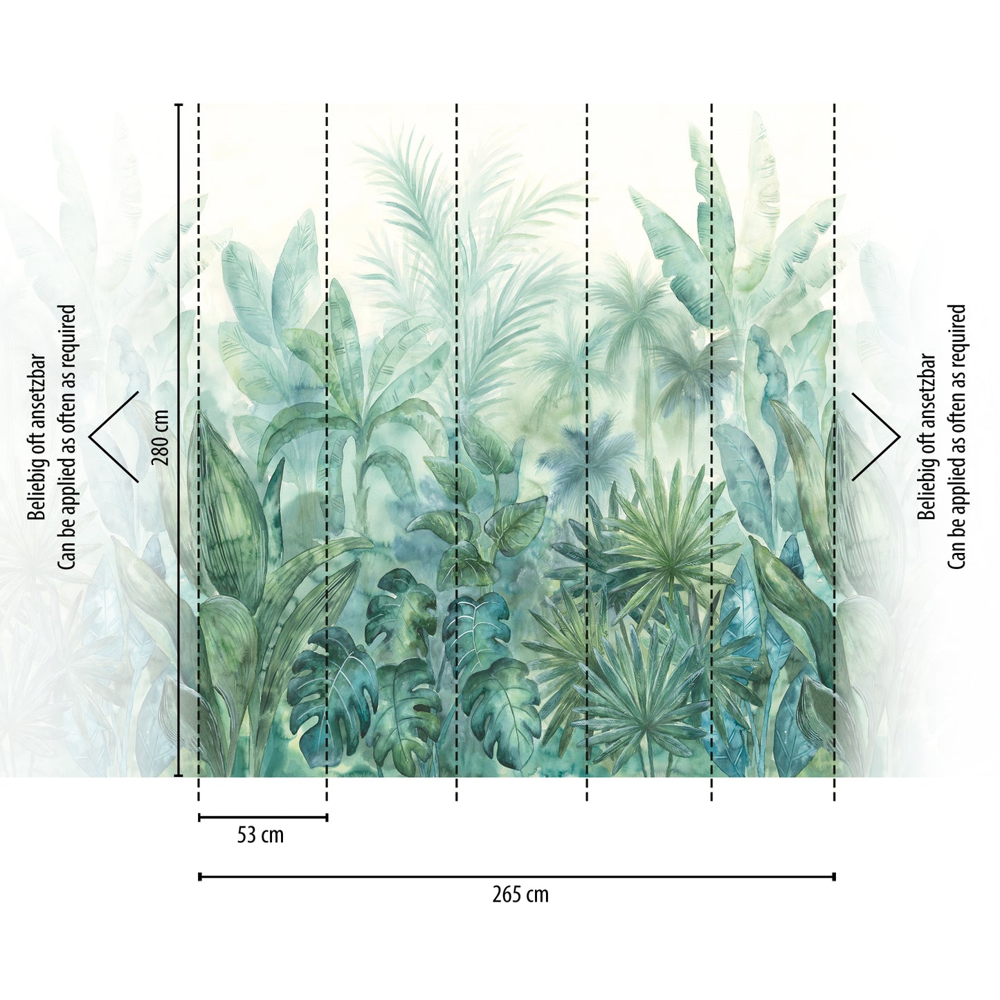 Fototapete Dschungel Aquarell – 2,80 m x 2,65 m