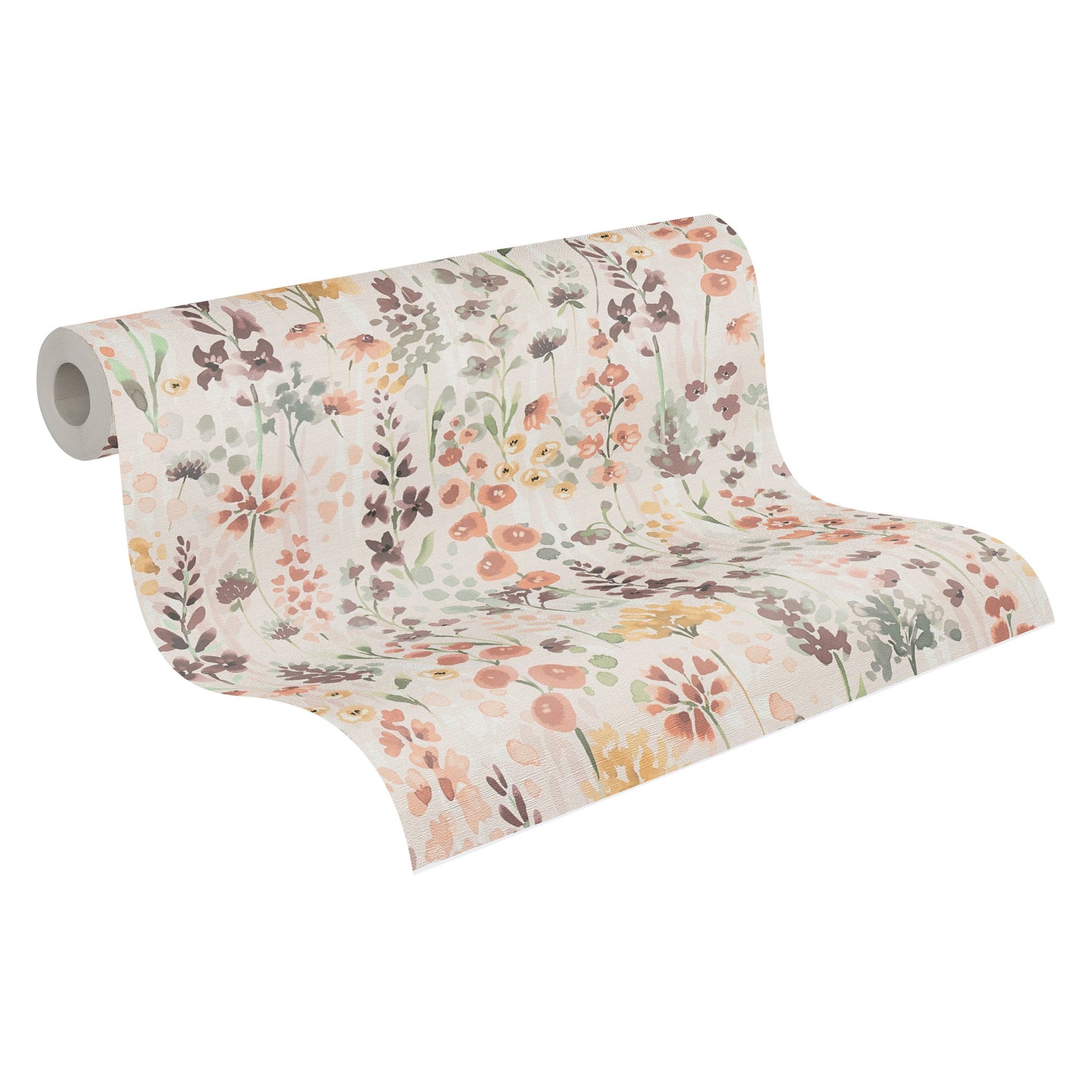 Mustertapete Wildblumen Orange Aquarell - 10,05 m x 0,53 m