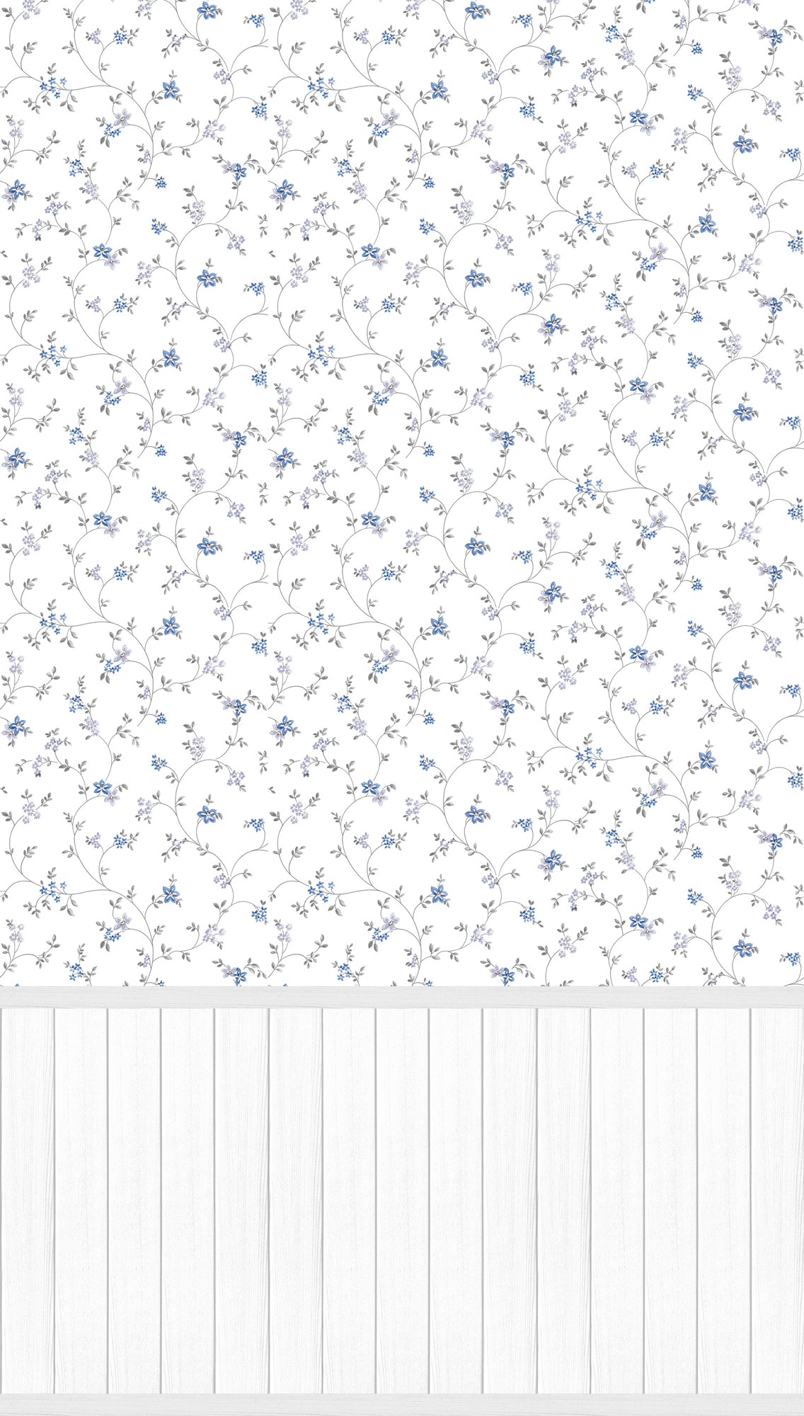Fototapete Blumenranken Blau Weiß - 1,59 m x 2,80 m