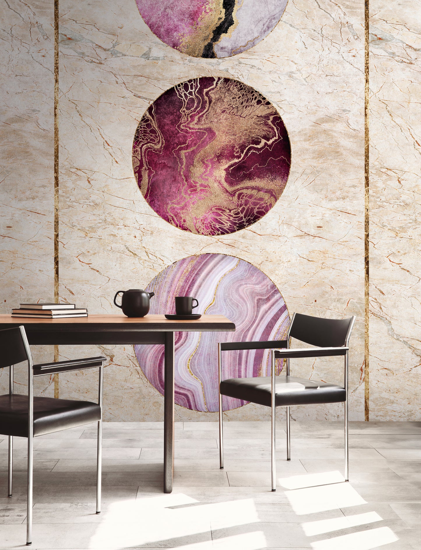 Fototapete Marmor Kreise Pink Gold - 1,59 m x 2,80 m