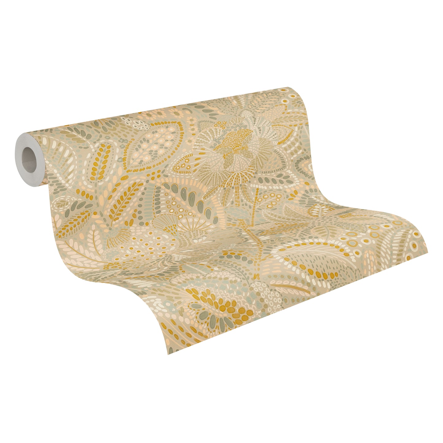 Mustertapete Florales Mosaik Beige-Ocker - 10,05 m x 0,53 m