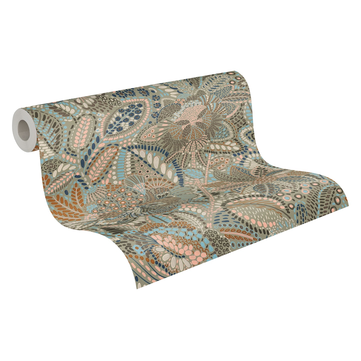 Mustertapete Florales Punkt-Mosaik Salbeiblau - 10,05 m x 0,53 m