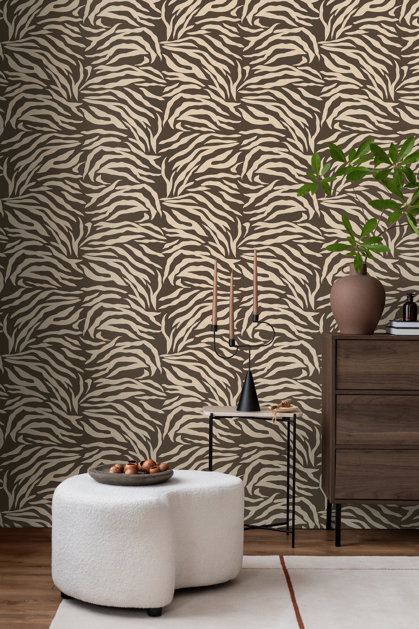 Mustertapete Zebra Muster Braun Beige - 10,05 m x 0,53 m