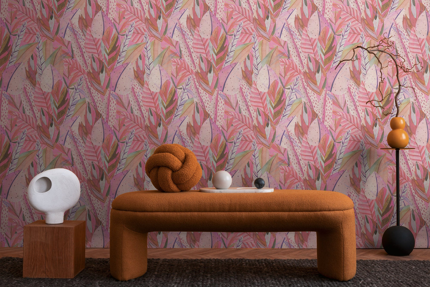 Mustertapete Tropische Blätter Pink - 10,05 m x 0,53 m