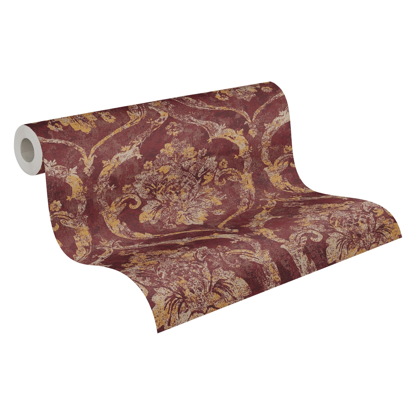 Mustertapete Barock-Ornament Weinrot-Gold - 10,05 m x 0,53 m