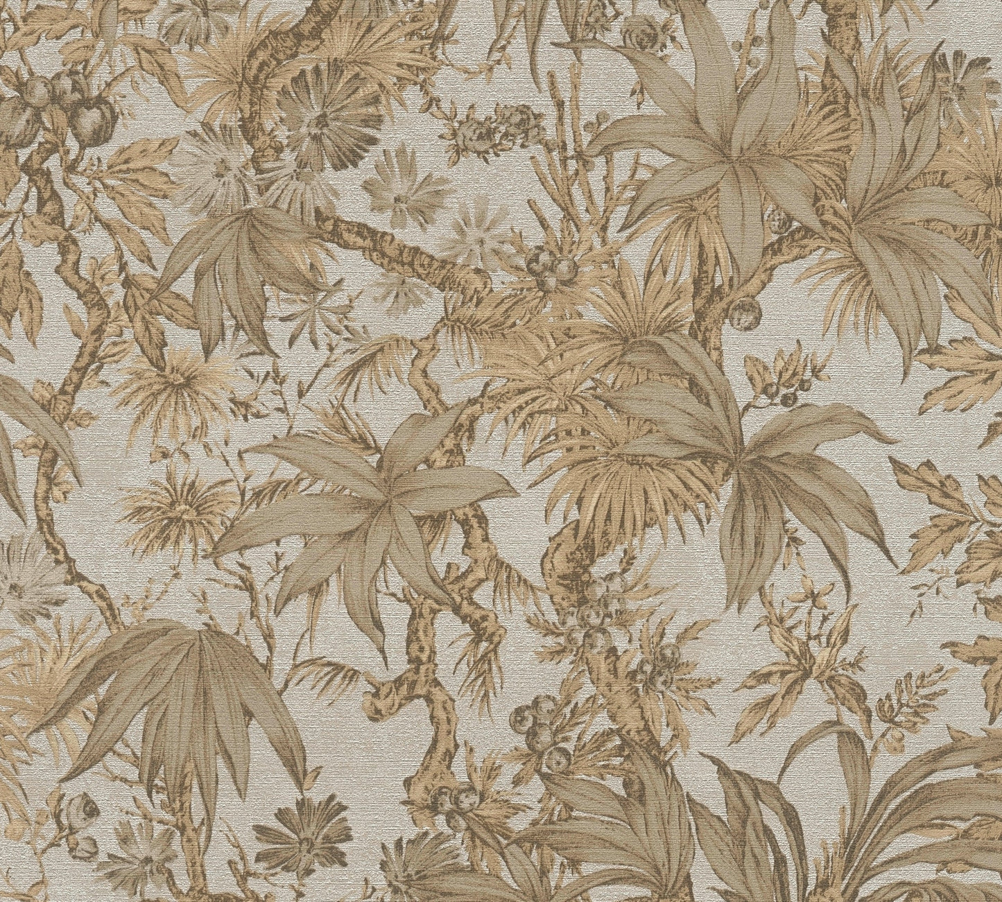 Mustertapete Tropische Flora Beige-Gold - 10,05 m x 0,53 m