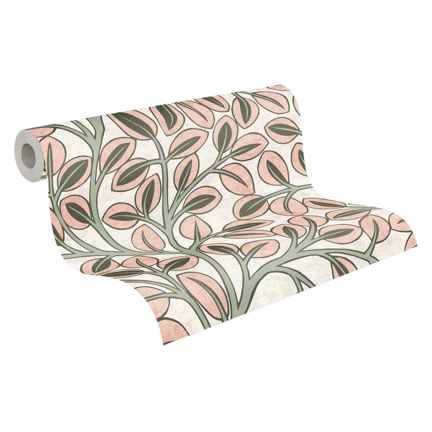 Mustertapete Blattranken Rosa-Grün - 10,05 m x 0,53 m