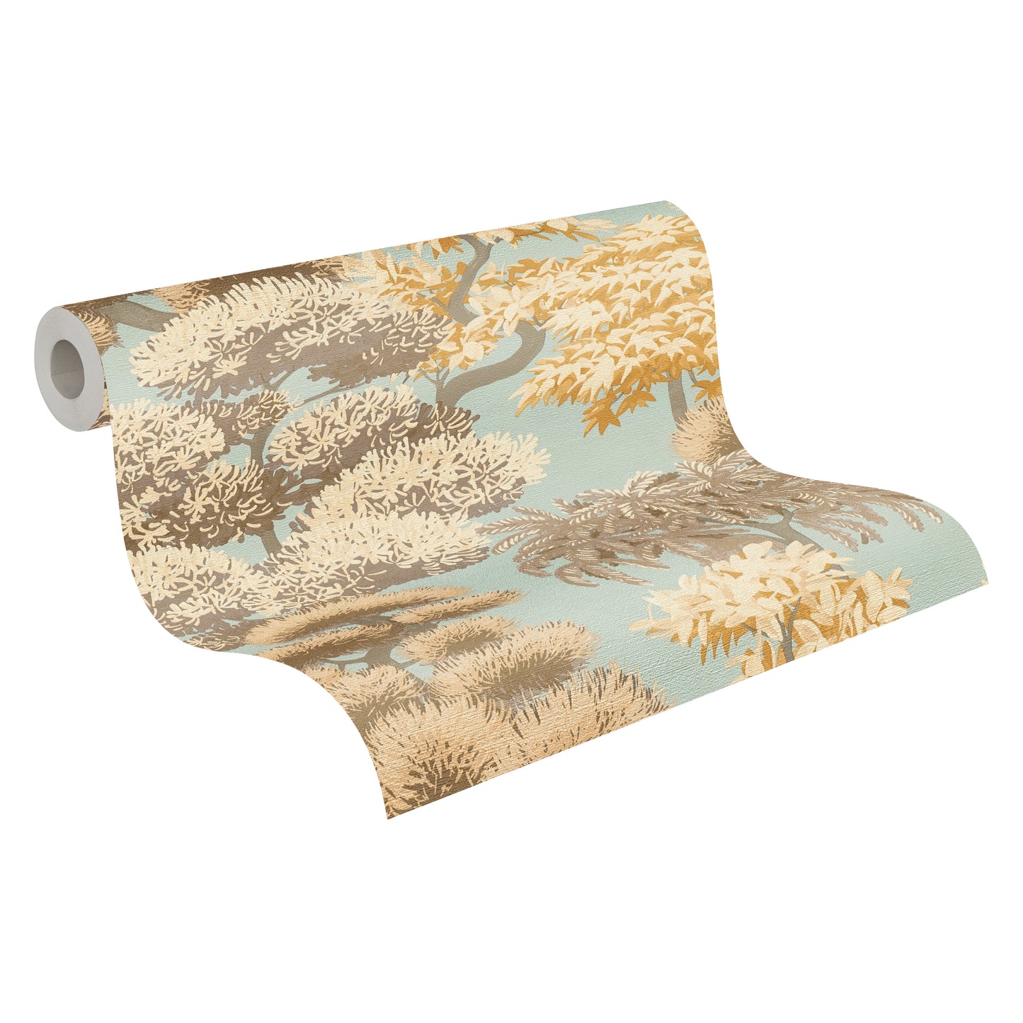 Mustertapete Japanische Bäume Hellblau-Beige - 10,05 m x 0,53 m