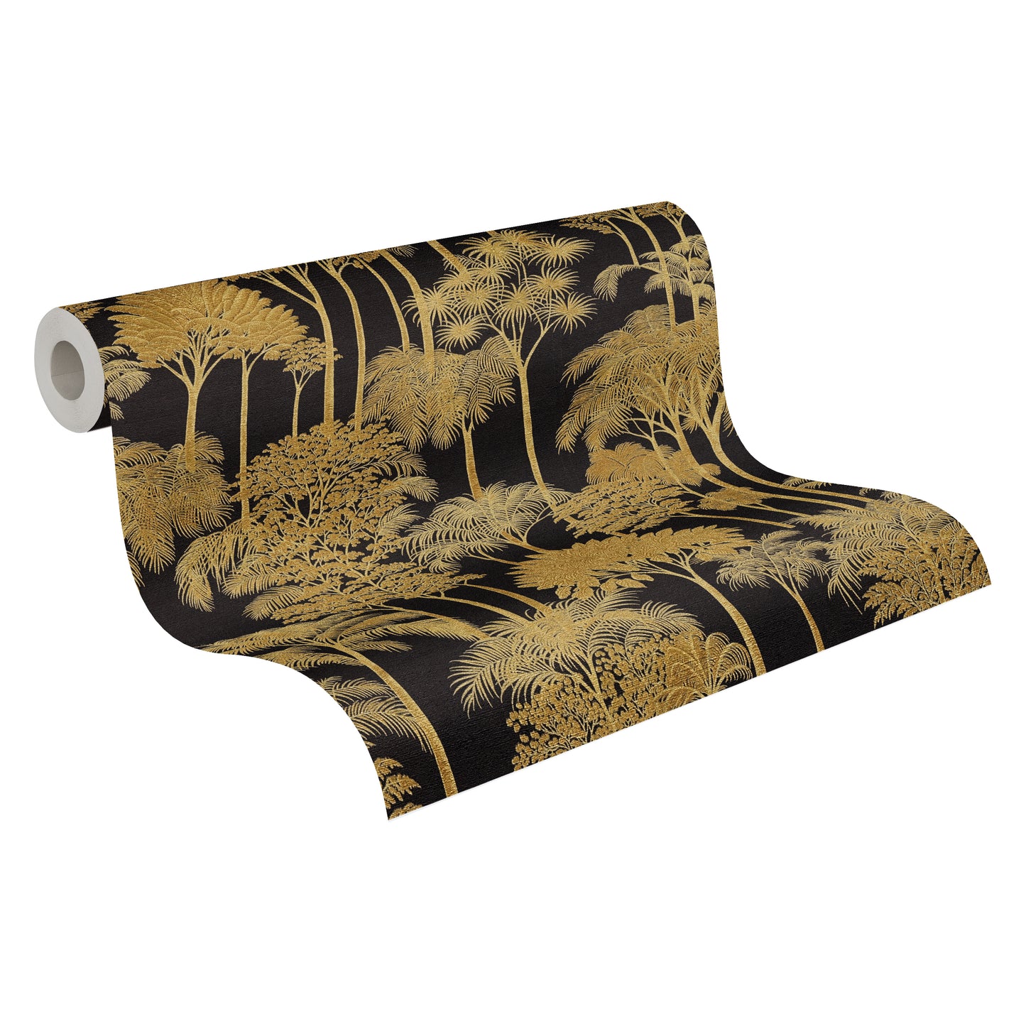 Mustertapete Dschungel-Silhouette Schwarz-Gold - 10,05 m x 0,53 m