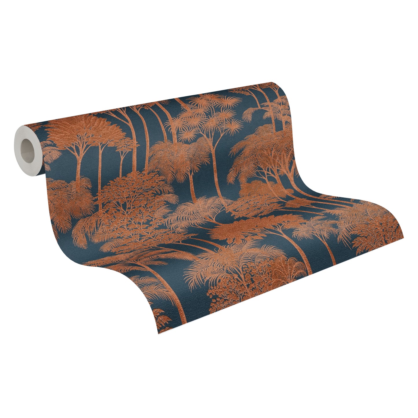 Mustertapete Dschungel-Silhouette Blau-Kupfer - 10,05 m x 0,53 m