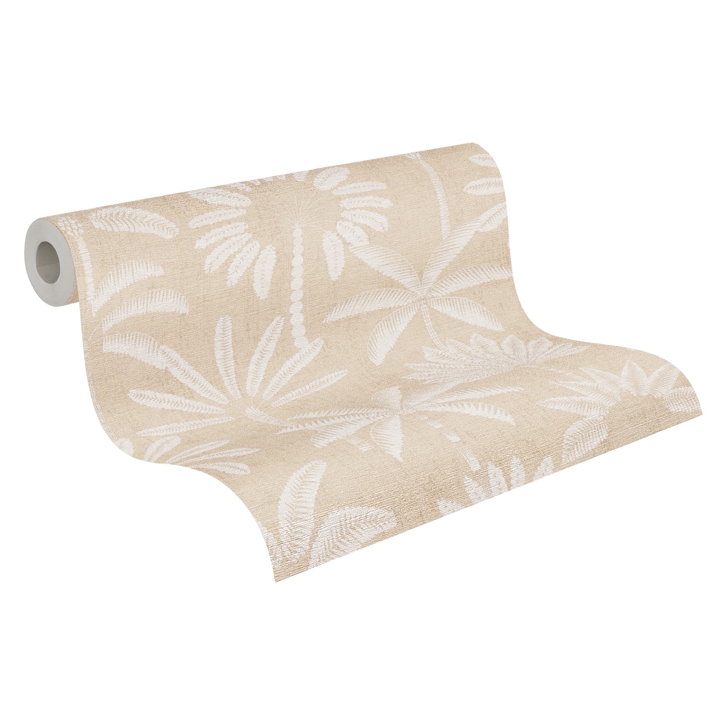 Mustertapete Palmen-Silhouetten Beige-Weiß - 10,05 m x 0,53 m