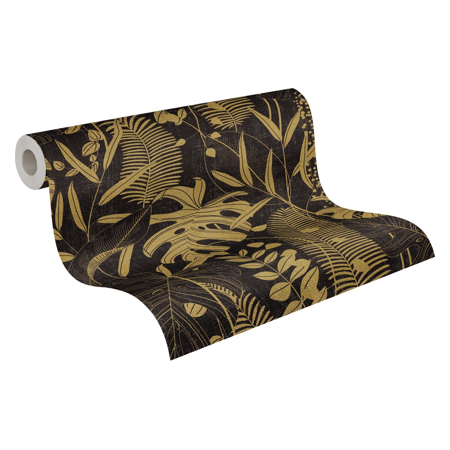 Mustertapete Tropische Blätter Schwarz-Gold - 10,05 m x 0,53 m