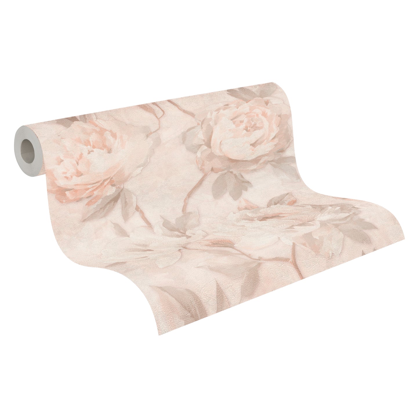 Mustertapete Pfingstrosen Pastellorange & Creme - 10,05 m x 0,53 m
