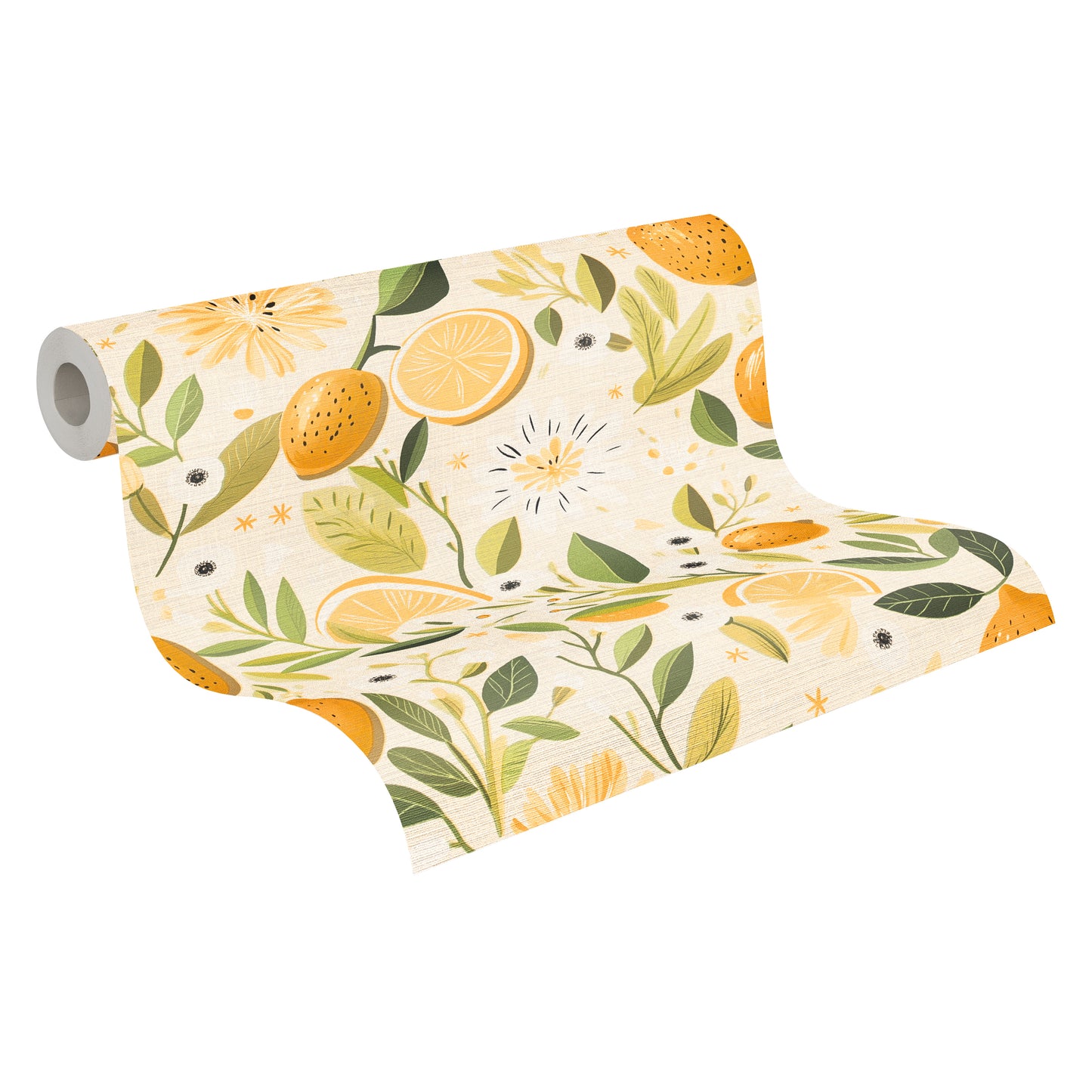 Mustertapete Zitronengarten Creme & Gelb - 10,05 m x 0,53 m