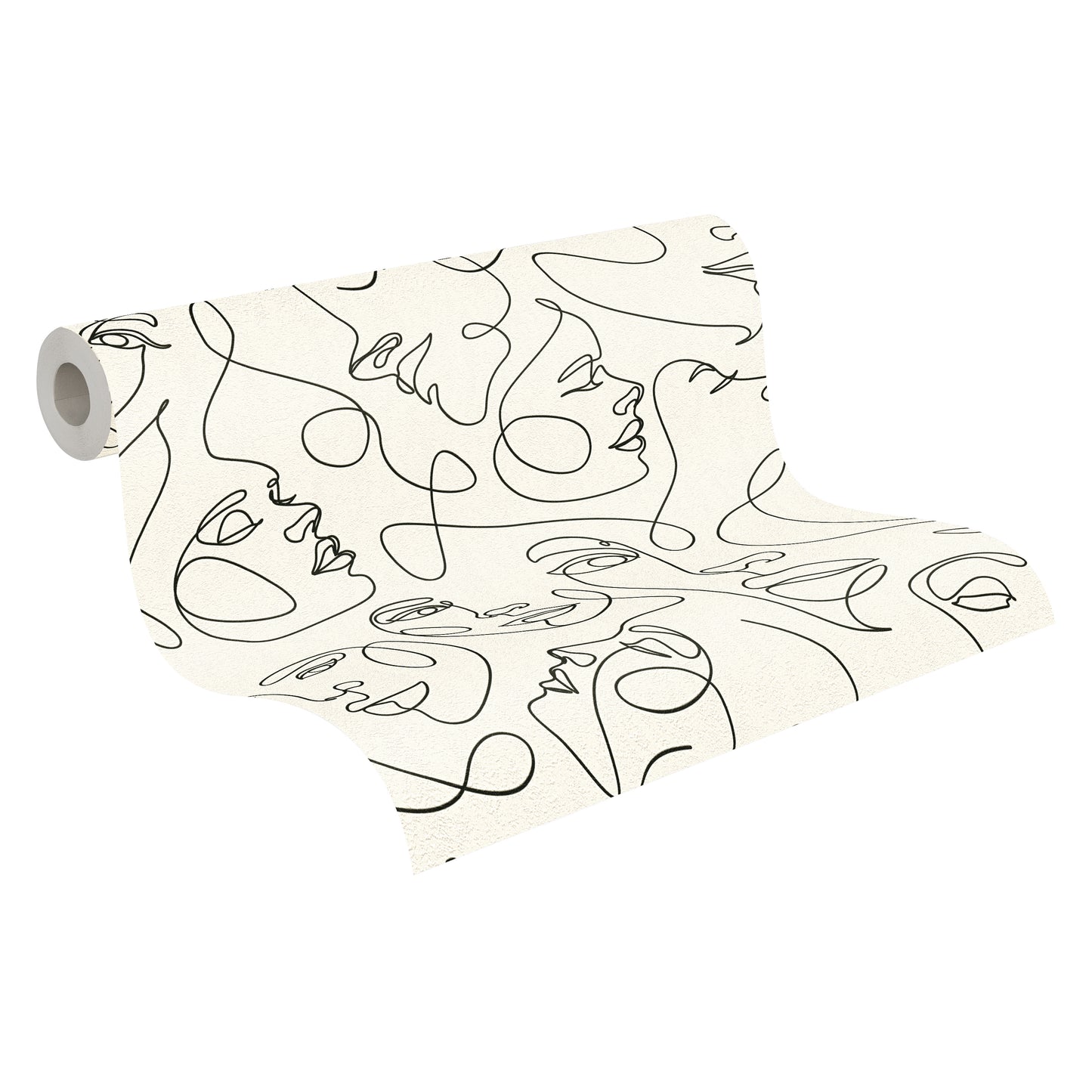 Mustertapete Gesichter Line-Art Schwarz & Creme - 10,05 m x 0,53 m