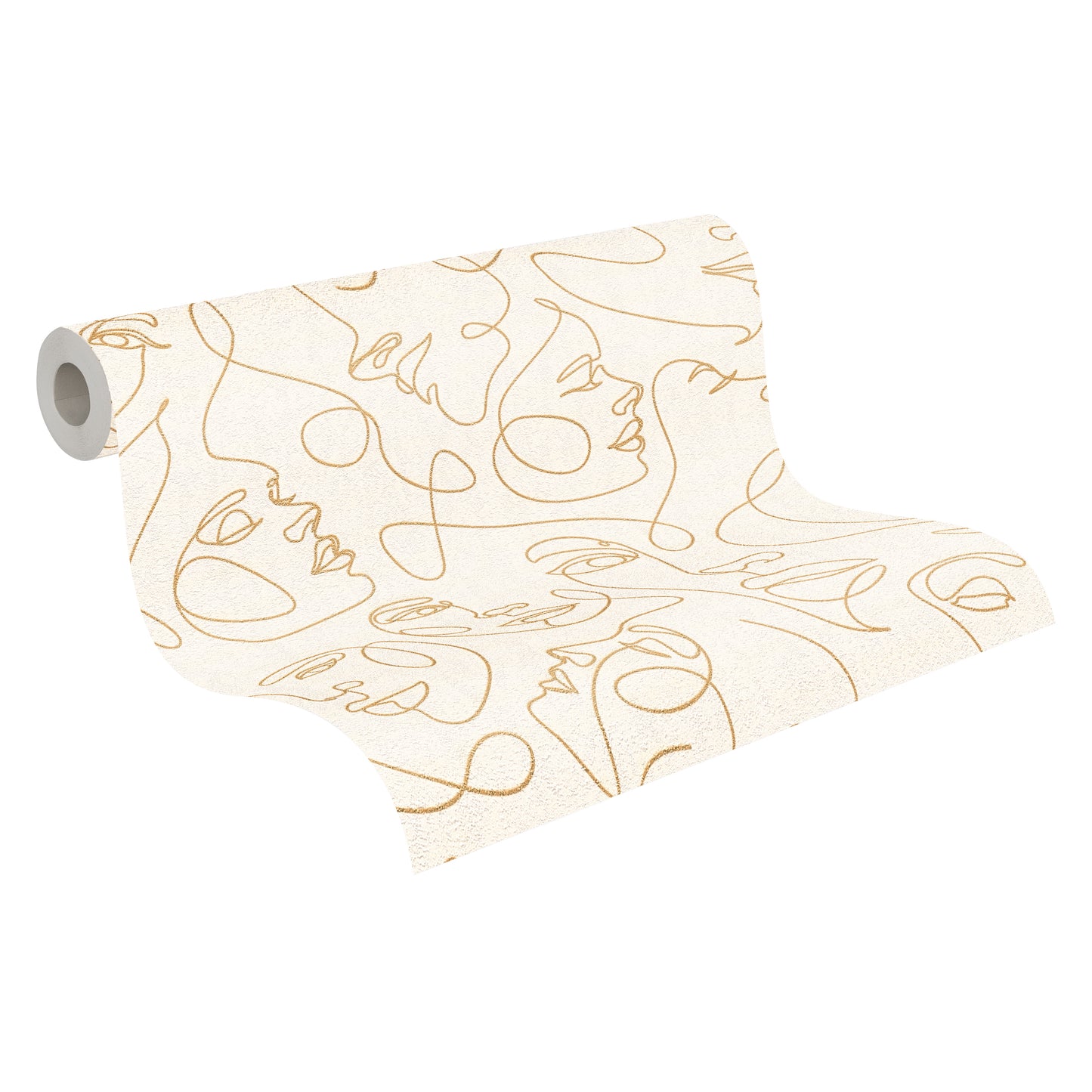 Mustertapete Gesichter Line-Art Gold & Creme - 10,05 m x 0,53 m