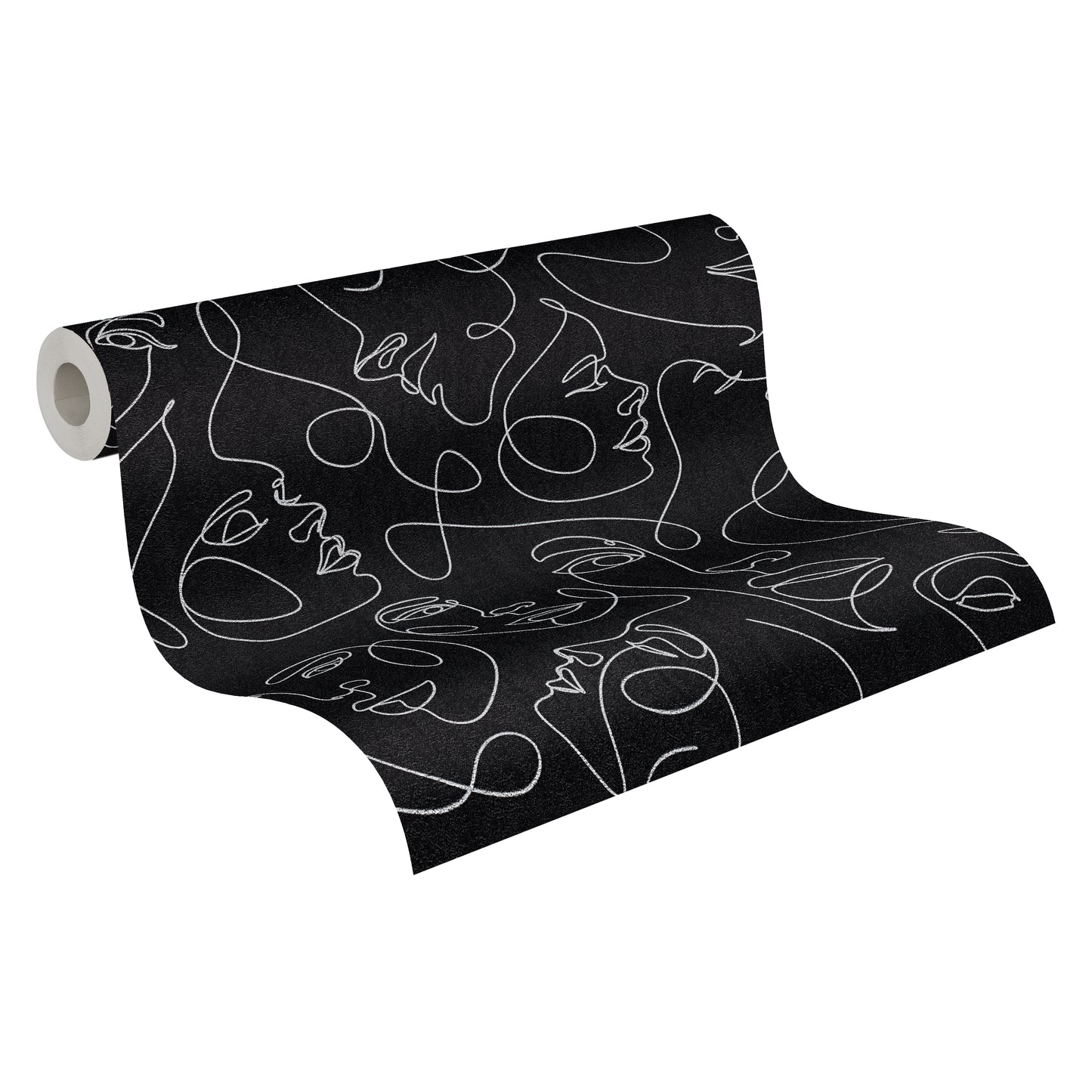 Mustertapete Gesichter Line-Art Weiß & Schwarz - 10,05 m x 0,53 m