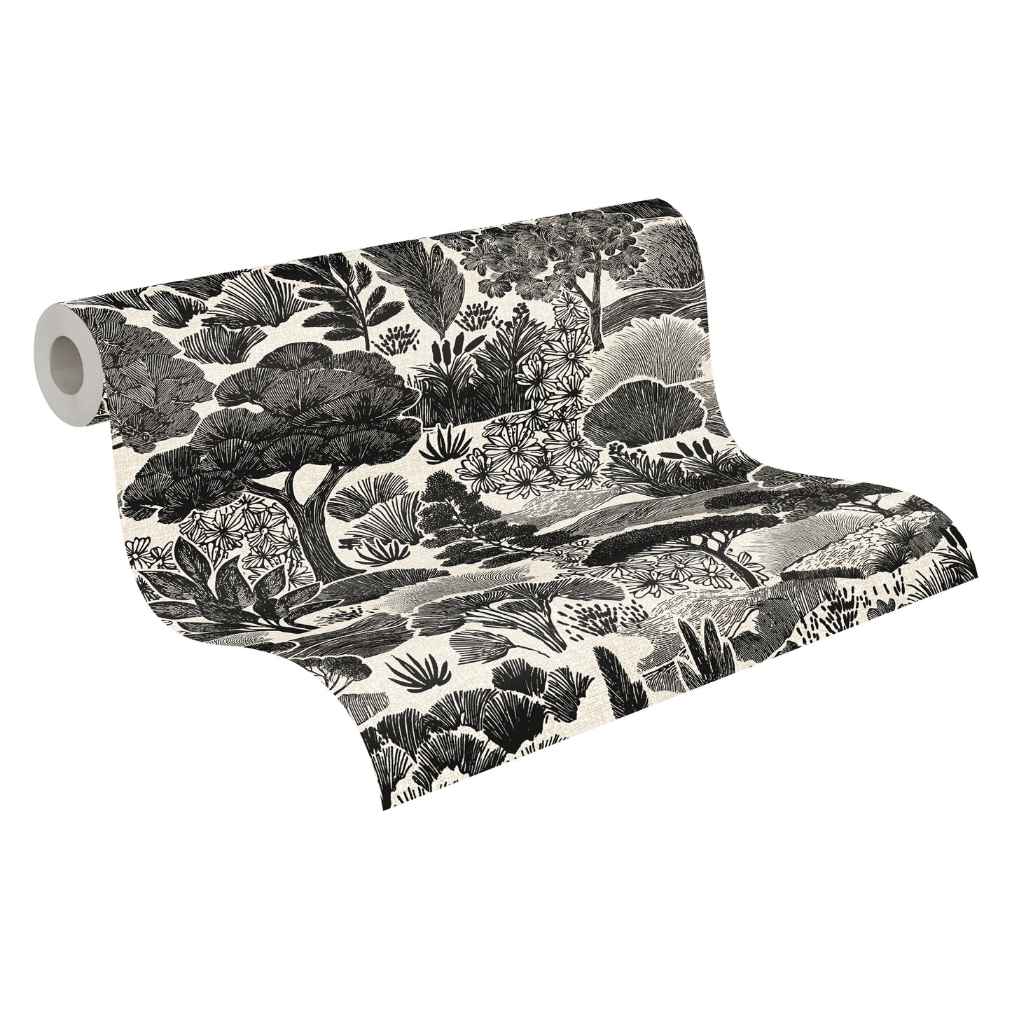 Mustertapete Japanische Landschaft Schwarz-Beige - 10,05 m x 0,53 m