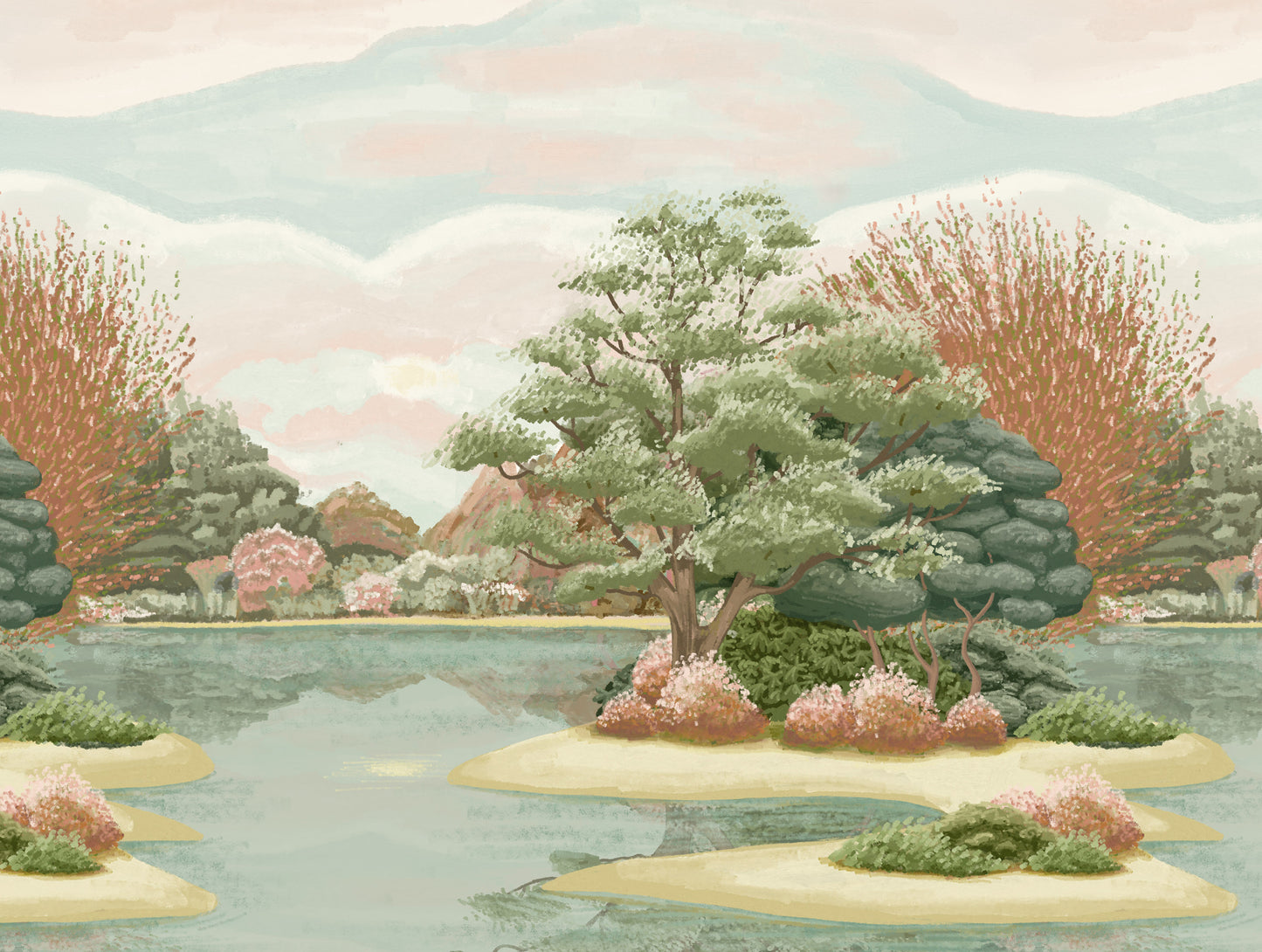 Fototapete Landschaft See Pastell - 3,71 m x 2,80 m