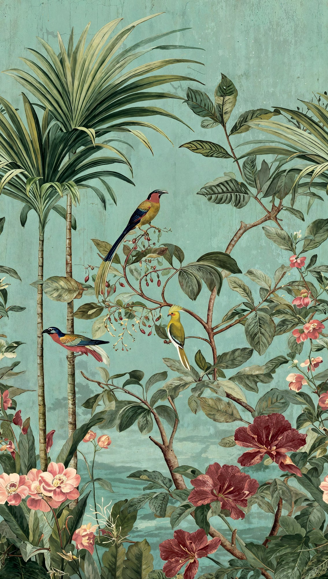 Fototapete Vögel & Blumen Grün - 1,59 m x 2,80 m