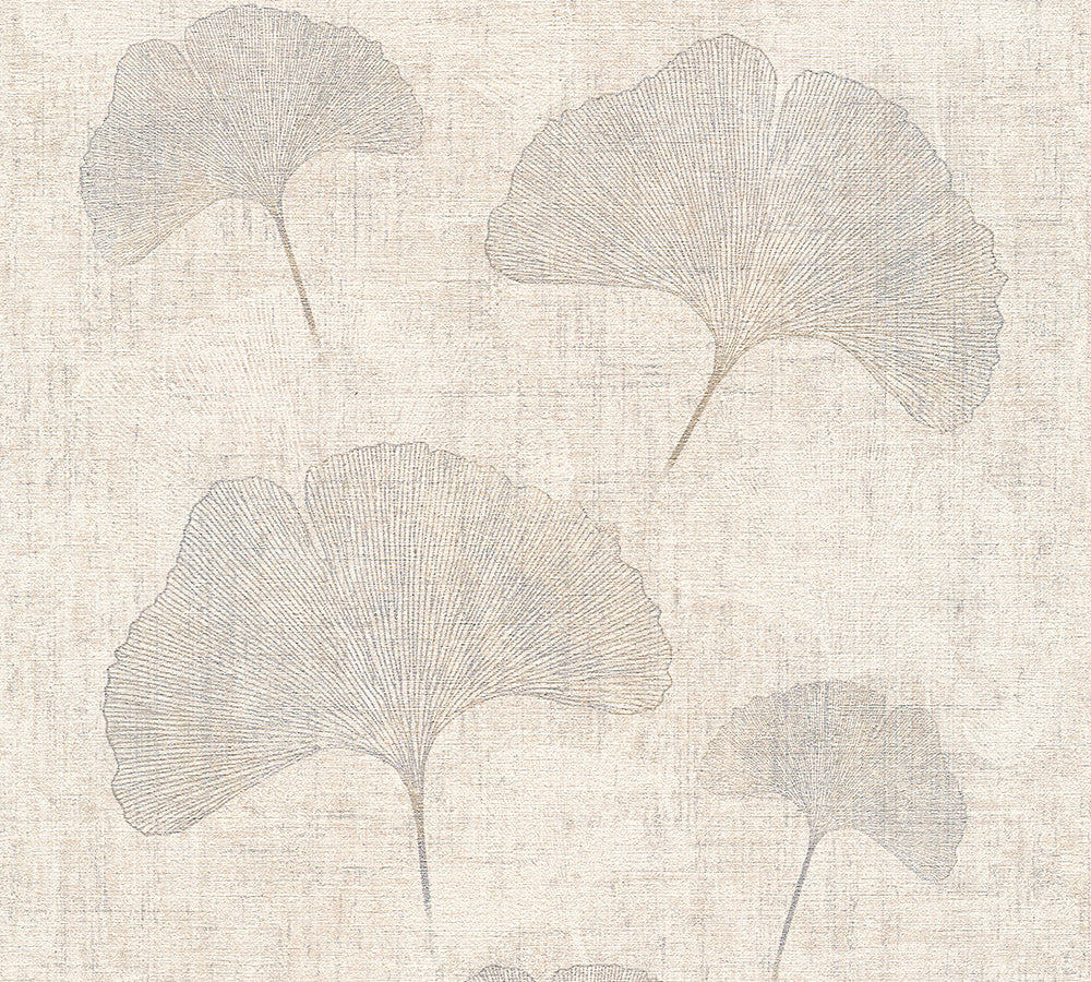 Strukturtapete Ginkgo Beige-Grau