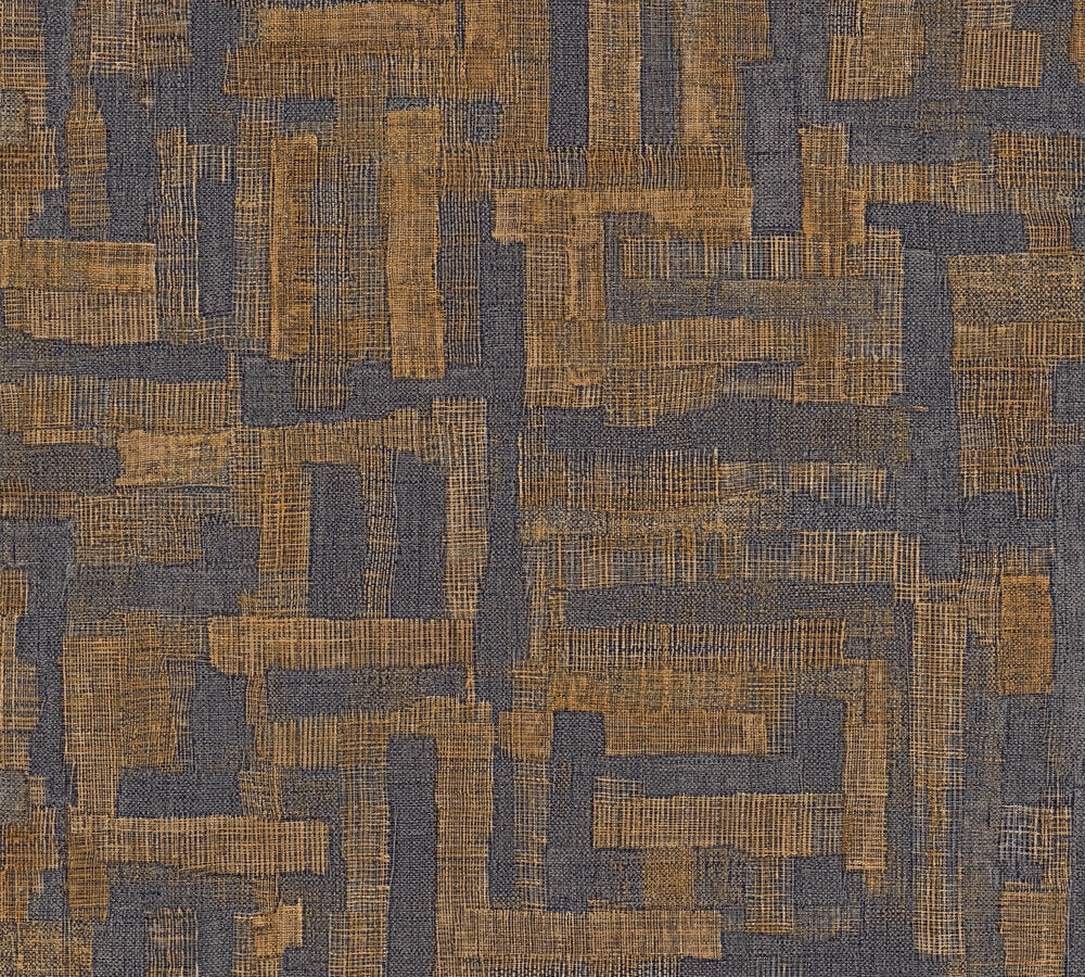 Mustertapete Leinengeflecht Blau-Gold Abstrakt - 10,05 m x 0,53 m