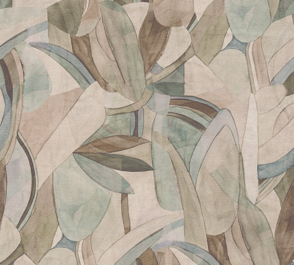 Strukturtapete Blätter Aquarell Beige Grün