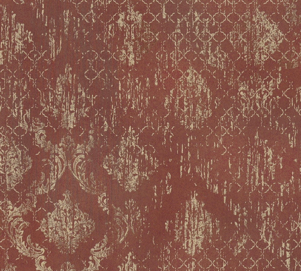 Strukturtapete Ornament Rot-Beige Vintage