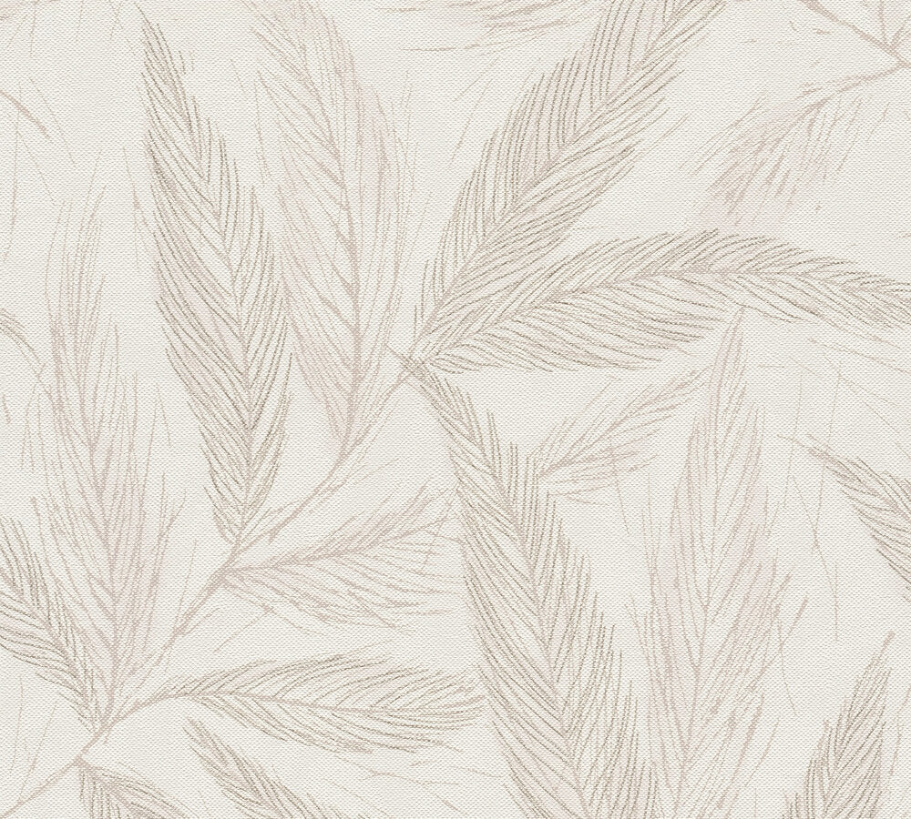 Strukturtapete Farn-Blätter Beige-Grau