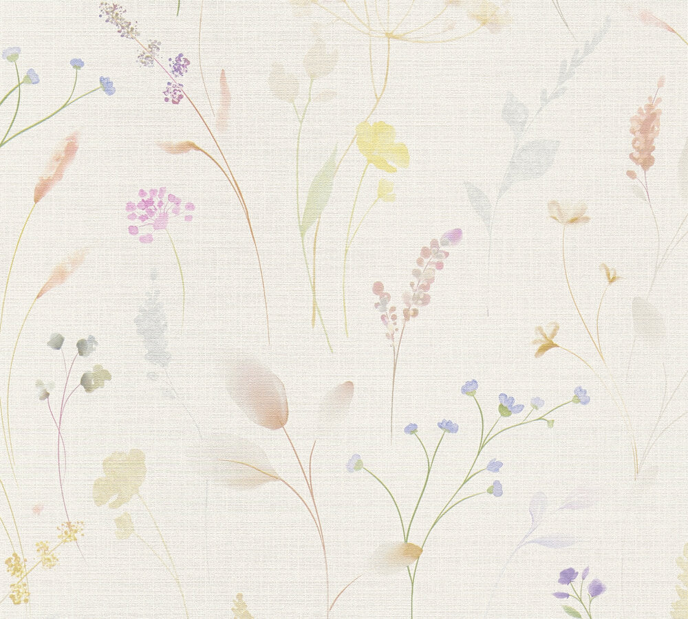 Strukturtapete Wiesenblumen Pastellbunt