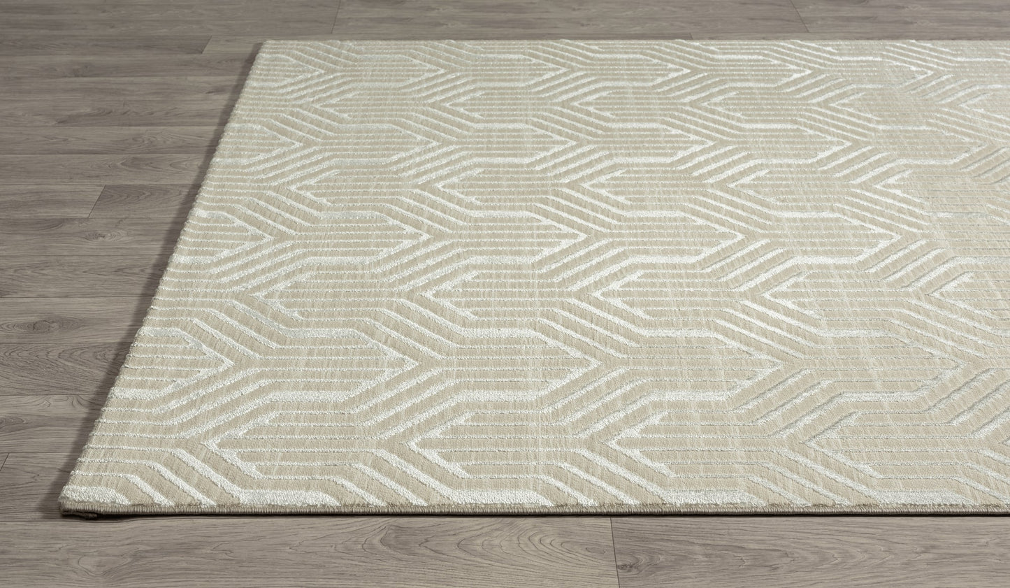Teppich Linienlabyrinth Creme Läufer - 300cm x 80cm