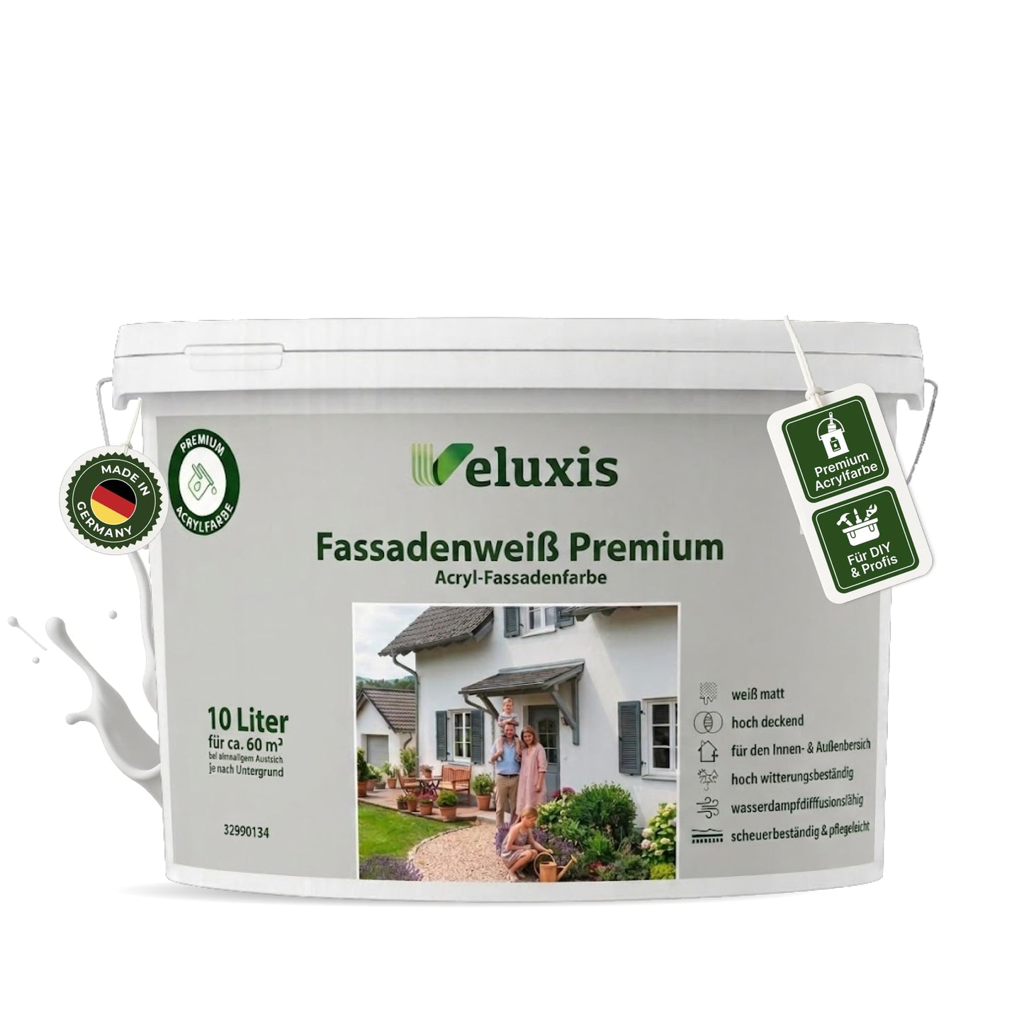 Fassadenfarbe Weiß Premium – Acryl-Fassadenfarbe weiß matt für ca. 30 m²