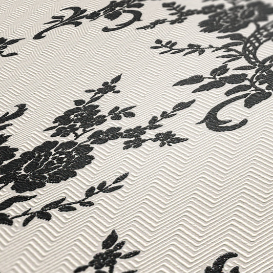 Belle Epoque Papiertapete Weiß Creme Schwarz 10,05 m x 0,53 m