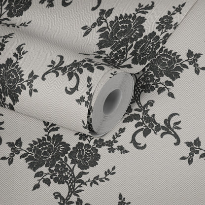 Belle Epoque Papiertapete Weiß Creme Schwarz 10,05 m x 0,53 m