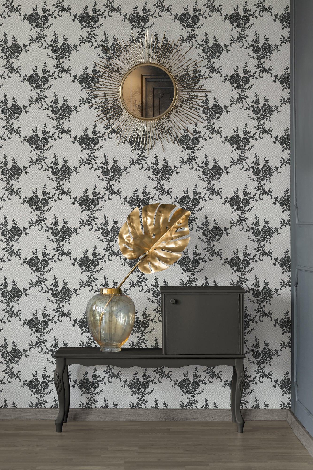 Belle Epoque Papiertapete Weiß Creme Schwarz 10,05 m x 0,53 m
