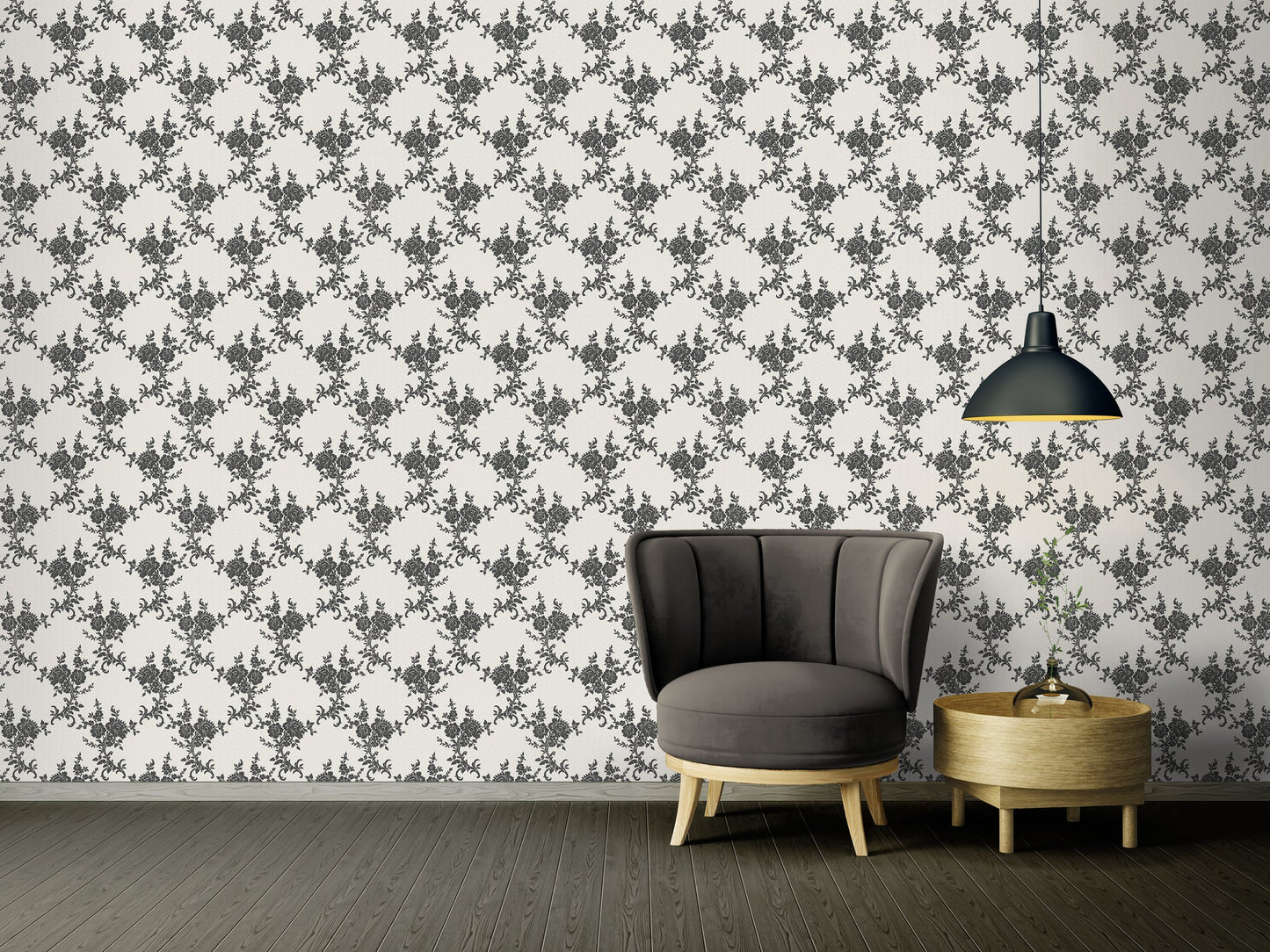 Belle Epoque Papiertapete Weiß Creme Schwarz 10,05 m x 0,53 m