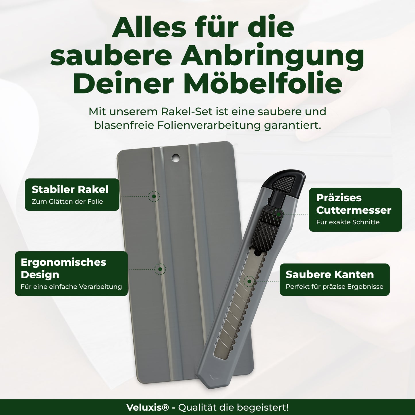 Cuttermesser & Folien Rakel Set von Veluxis 
