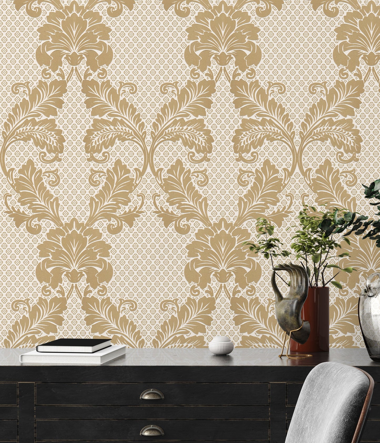 Architects Paper Luxury wallpaper Luxus Flocktapete Gold Creme 10,05 m x 0,52 m
