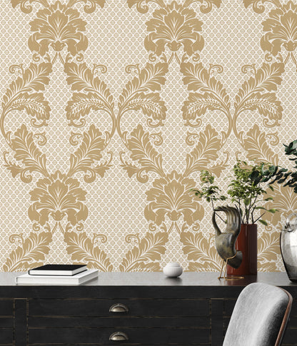 Architects Paper Luxury wallpaper Luxus Flocktapete Gold Creme 10,05 m x 0,52 m