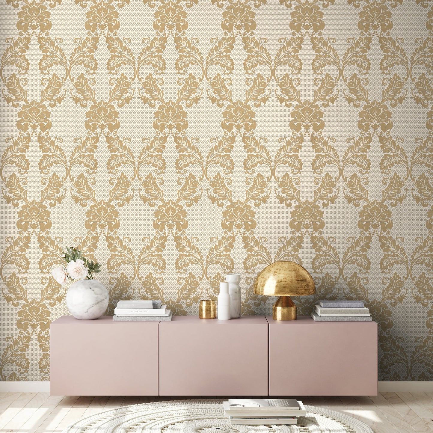 Architects Paper Luxury wallpaper Luxus Flocktapete Gold Creme 10,05 m x 0,52 m