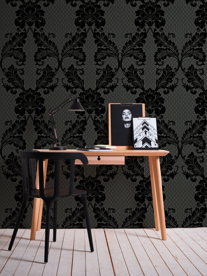 Architects Paper Luxury wallpaper Luxus Flocktapete Schwarz Grau 10,05 m x 0,52 m